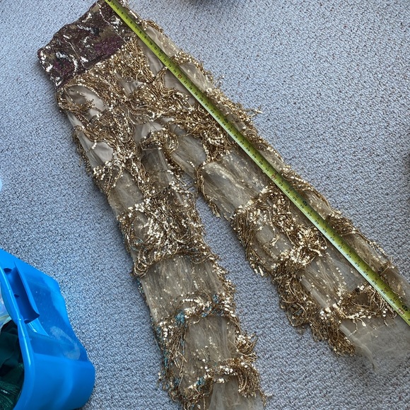 Gold sequin jumpsuit sheer akira Taylor swift bling party unique strapless M - Picture 12 of 13